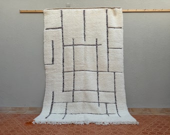 Handmade Moroccan Wool Rug: Contemporary Black & White Boho Area Rug