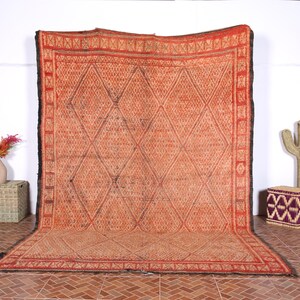 Vintage Orange rug - 6.5 x 9.2 feet rug - Vintage Mguild rug - Morocco area rug - Orange Berber rug - Moroccan contemporary rug - Wool rug