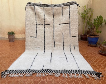 Tapis abstrait marocain - Tapis personnalisé Azilal - Tapis noir blanc - Tapis marocain berbère - Carpette - Tapis berbère - Tapis en laine - Tapis noué à la main