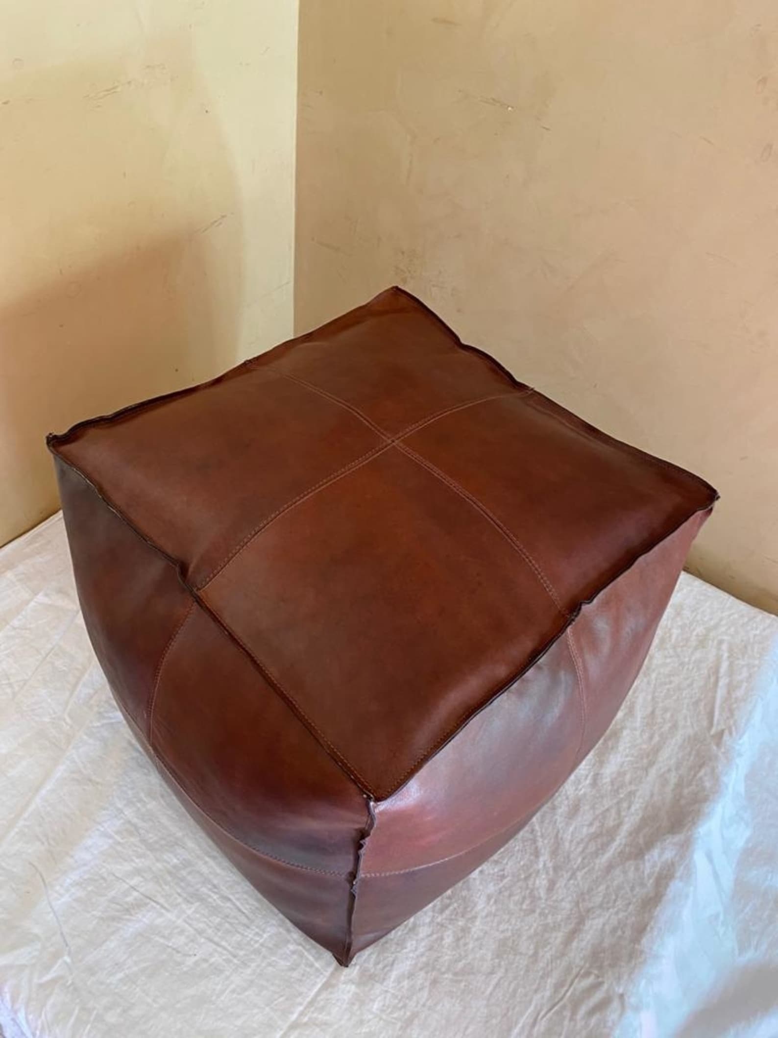 Pouf carré en cuir brun foncé Pouf Ottoman Floor Pillow Etsy