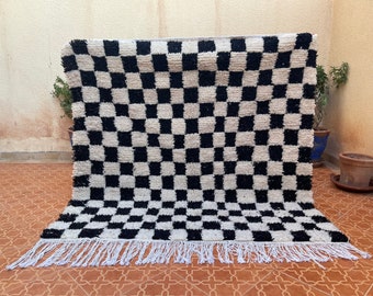 Checkered White Black rug - Moroccan Check rug - 5.2 x 5.4 feet rug - Area rug - Checked rug - Moroccan Berber rug - Contemporary rug