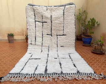 Tapis abstrait blanc noir - tapis marocain - tapis marocain - tapis en laine personnalisé - tapis berbère - tapis marocain noué à la main - tapis fait main