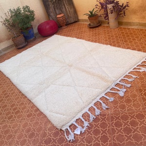 Tapis Beni ourain Tapis marocain Tapis fait main Tapis entièrement en laine Tapis marocain blanc Tapis d'accent Tapis entièrement blanc Tapis berbère image 2