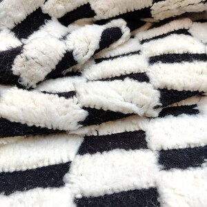 Handmade Moroccan Berber Rug, Black and White Checkered Wool, Custom Tribal Checkerboard Rug for Home Decor, Unique Housewarming Gift