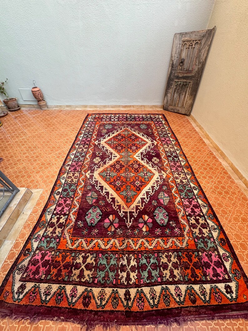 Berber Large rug 7 x 12.4 feet Moroccan area rug Red Boujaad rug Handmade rug Morocco rug Floor rug Wool rug Vintage rug image 3