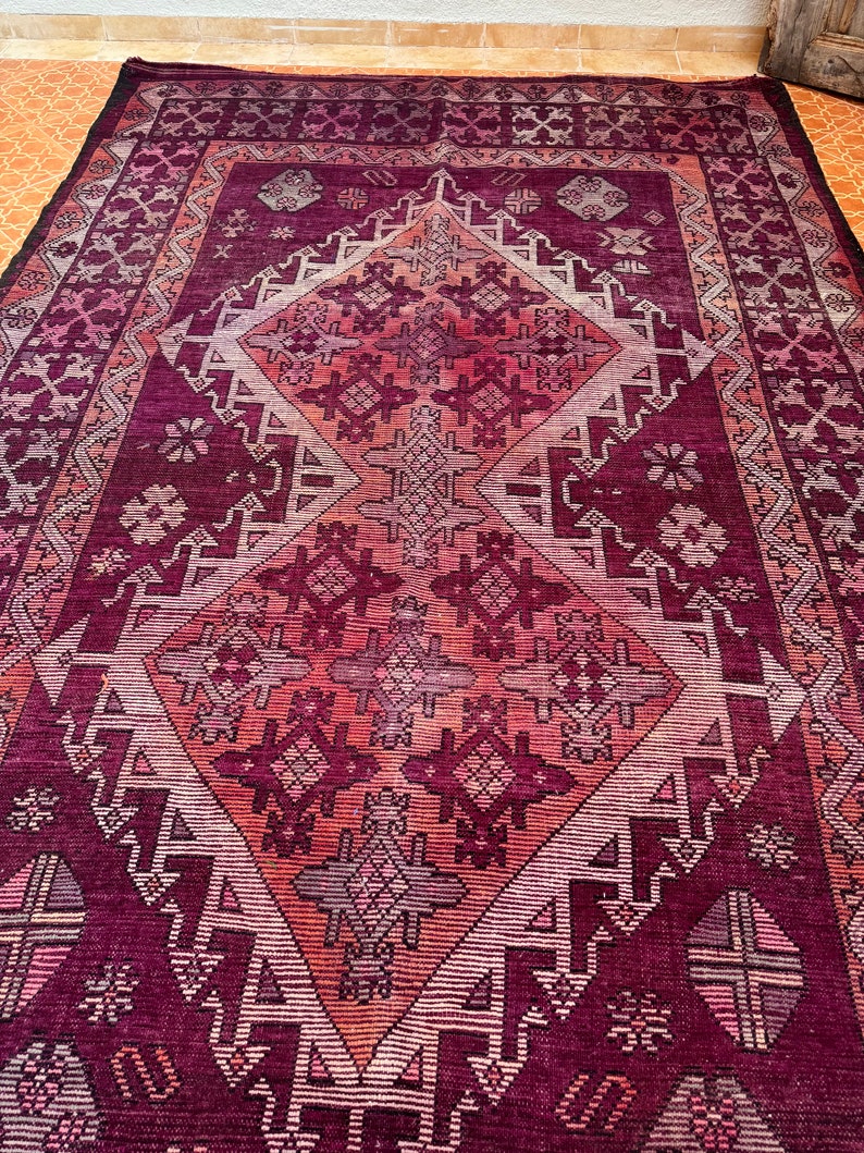 Berber Large rug 7 x 12.4 feet Moroccan area rug Red Boujaad rug Handmade rug Morocco rug Floor rug Wool rug Vintage rug image 5