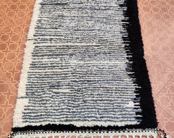 Berber Black Striped rug - Woven rug - Beni ourain rug -  Moroccan rug - Striped Area rug - Berber carpet - White wool rug - Handknotted rug