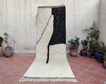 Abstract Black White Runner, Custom Moroccan Rug, Tribal Boho Rug, Handmade Entrance Rug, Narrow Moroccan Runner, Boho Home Decor