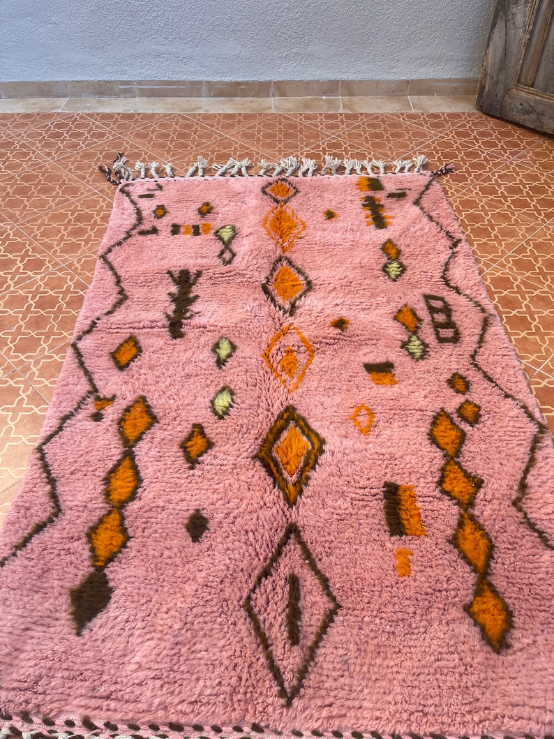Moroccan Pink Rug Flat Woven Kilim Custom Rug Moroccan Area Rug Wool Berber Rug Beni Ourain Rug