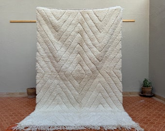 Handmade White Beni Ourain Rug: Contemporary Moroccan Berber Rug