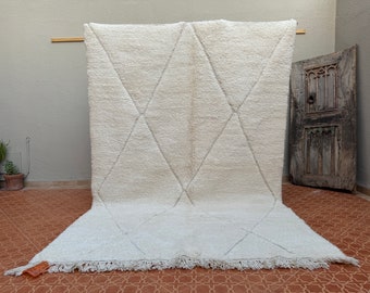 Tapis Marocain Berbère Beni Ourain – 6.5x9.5 Ft – Laine Blanc Cassé – Fait Main