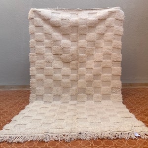 Beni ourain rug checkered Custom size rug Tribal rug Solid White rug Moroccan berber rug Azilal Abstract rug All Wool rug image 1