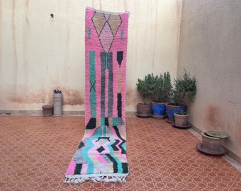 Colored Moroccan runner rug - 2.1 x 10.2 feet runner - Morocco wool rug - Moroccan runner rug - Narrow Hallway rug - Entryway rug- Boho rug