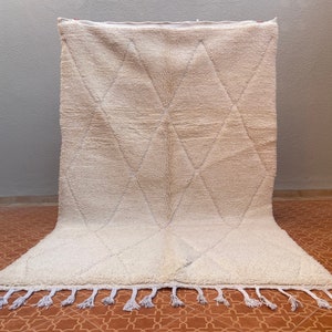 Beni ourain Teppich Marokko-Teppich Handgefertigter Teppich reiner Wollteppich weißer marokkanischer Teppich Akzentteppich ganz weißer Teppich Berberteppich Bild 1