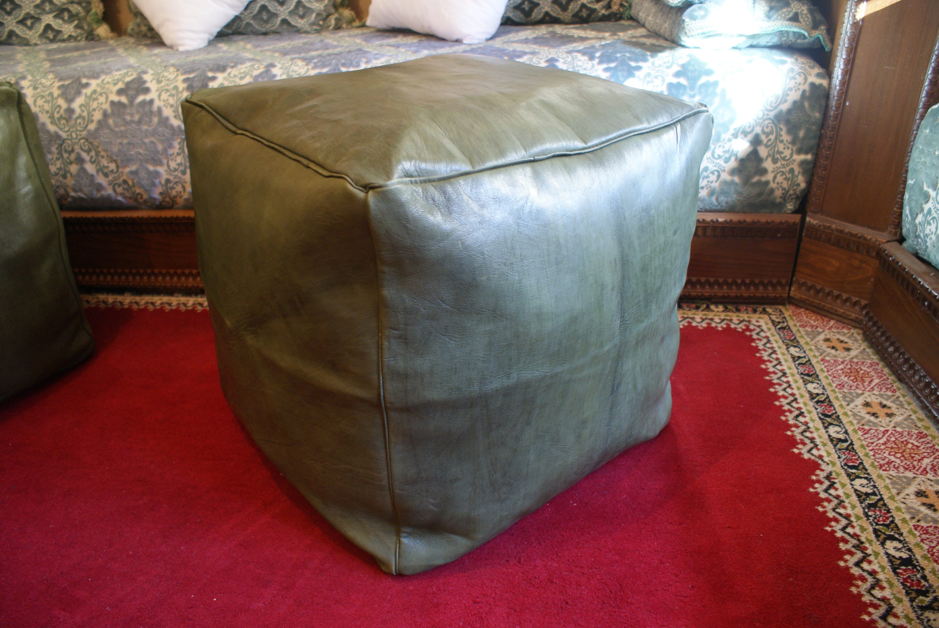 Green leather pouf online