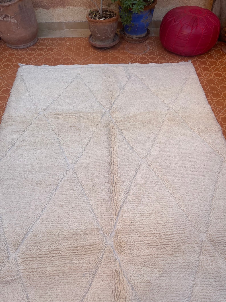 Beni ourain Teppich Marokko-Teppich Handgefertigter Teppich reiner Wollteppich weißer marokkanischer Teppich Akzentteppich ganz weißer Teppich Berberteppich Bild 6