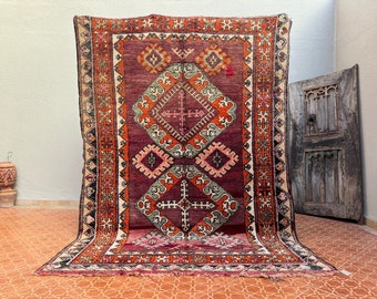 Handmade Berber rug - 5.10 x 8.9 feet rug - Bordered rug - Moroccan Berber rug - Vintage Berber rug - Boujaad rug - Large area rug -Boho rug