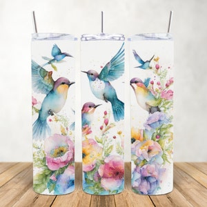 hummingbirds and flowers 20 oz skinny tumbler sumblimation wrap digital file