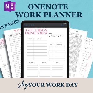 OneNote Work Planner, Work Day Organizer Templates for Professionals, Meeting Project Planner Travel Planner Expenses Tracker Timesheet m365
