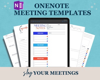 OneNote Aesthetic Meeting Templates for Work Professionals, Meeting Agenda, Meeting Notes, Meeting Minutes, 1:1 Meeting Templates, M365 iPad