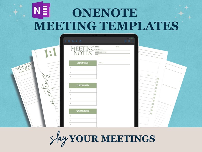 Sage Green Onenote Meeting Templates for Work Professionals, Meeting ...