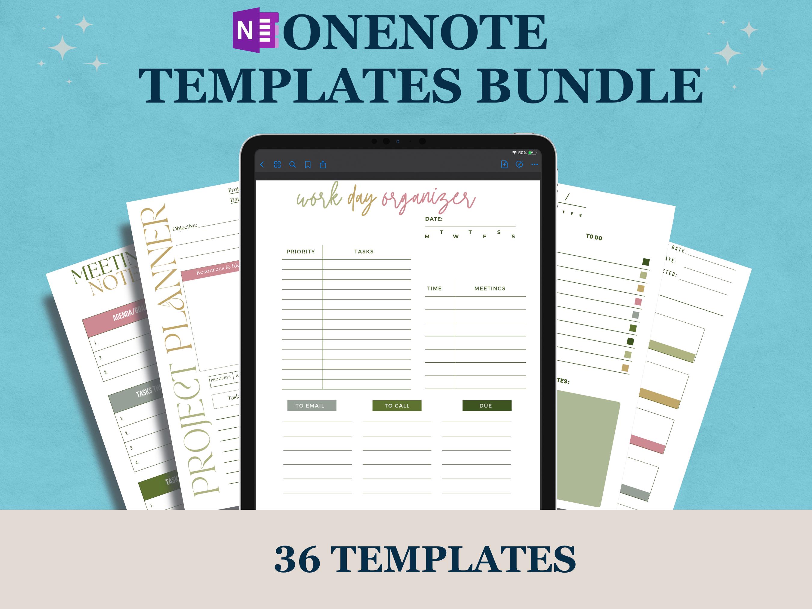 OneNote Templates Bundle: Meeting Notes, Meeting Agenda, Project Management, Task Manager, Work Organizer, Daily To Do Time Blocking