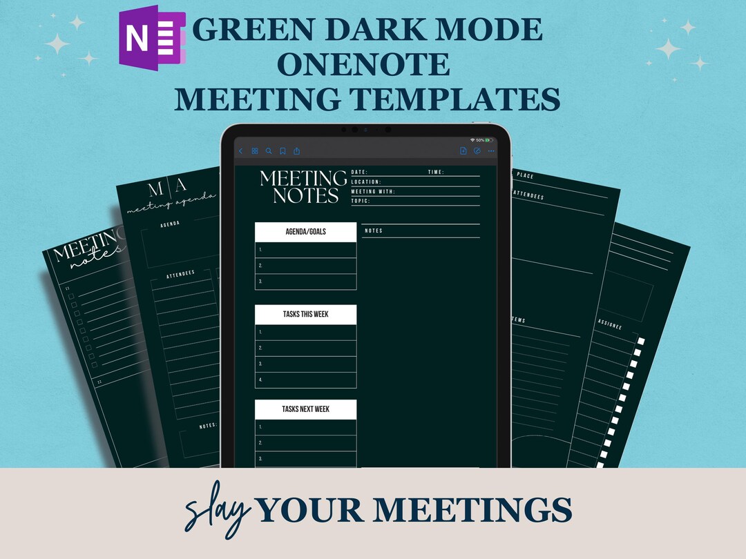 Green Dark Mode Onenote Meeting Templates for Work Professionals ...