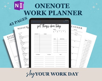 OneNote Work Planner, Work Day Organizer Templates for Professionals, Meeting Project Planner Travel Planner Expenses Tracker Timesheet m365