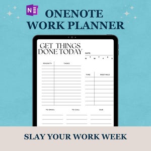 OneNote Work Planner | Work Week - Work Day Organizer | Minimalist Design | Meetings Project Management Daily Weekly To - Do | Undated