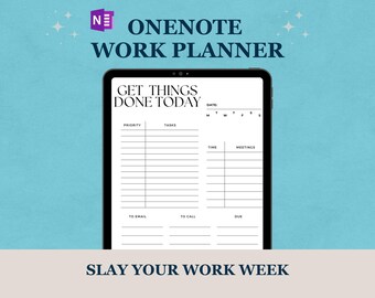 OneNote Work Planner | Work Week - Work Day Organizer | Minimalist Design | Meetings Project Management Daily Weekly To - Do | Undated