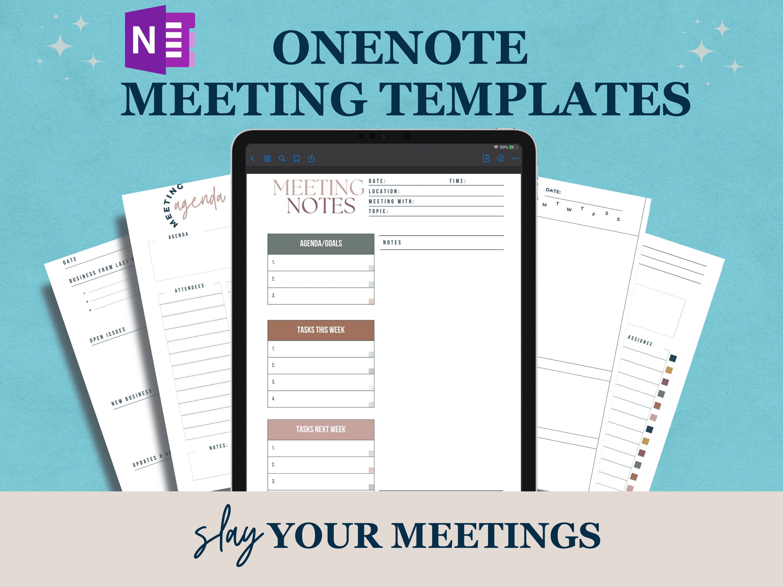 Boho Onenote Meeting Templates for Work Professionals, Meeting Agenda Boho Onenote Meeting Templates for Work Professionals, Meeting Agenda