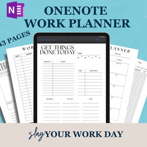 OneNote Work Planner, Minimalist Undated Work Day Organizer Templates for Professionals, OneNote Meeting Notes, Project Management Templates