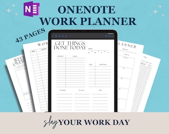 OneNote Work Planner, Minimalist Undated Work Day Organizer Templates for Professionals, OneNote Meeting Notes, Project Management Templates