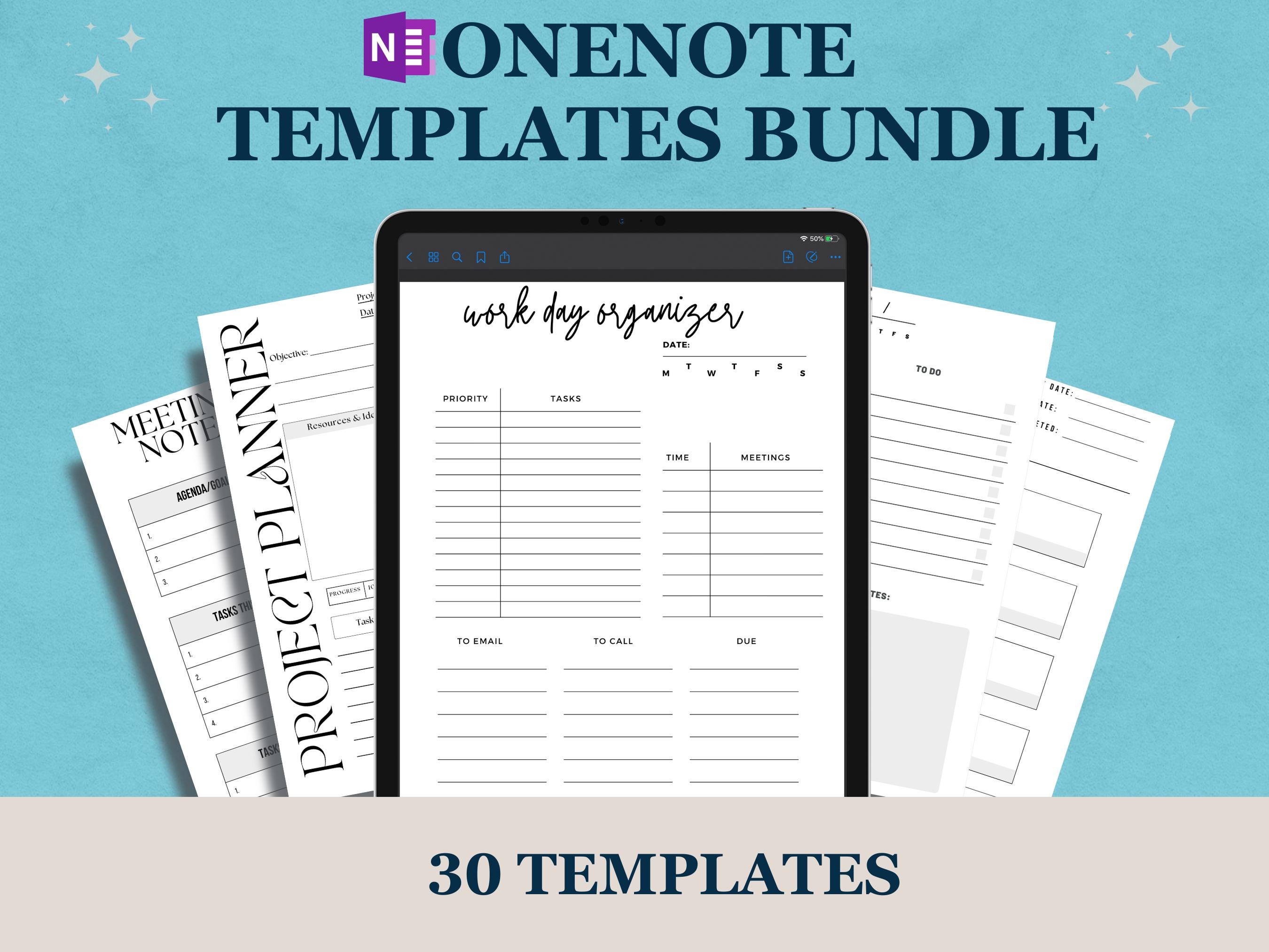 Basic Daily Onenote Onenote Templates Bundle: Meeting Notes, Meeting Agenda, Project ...