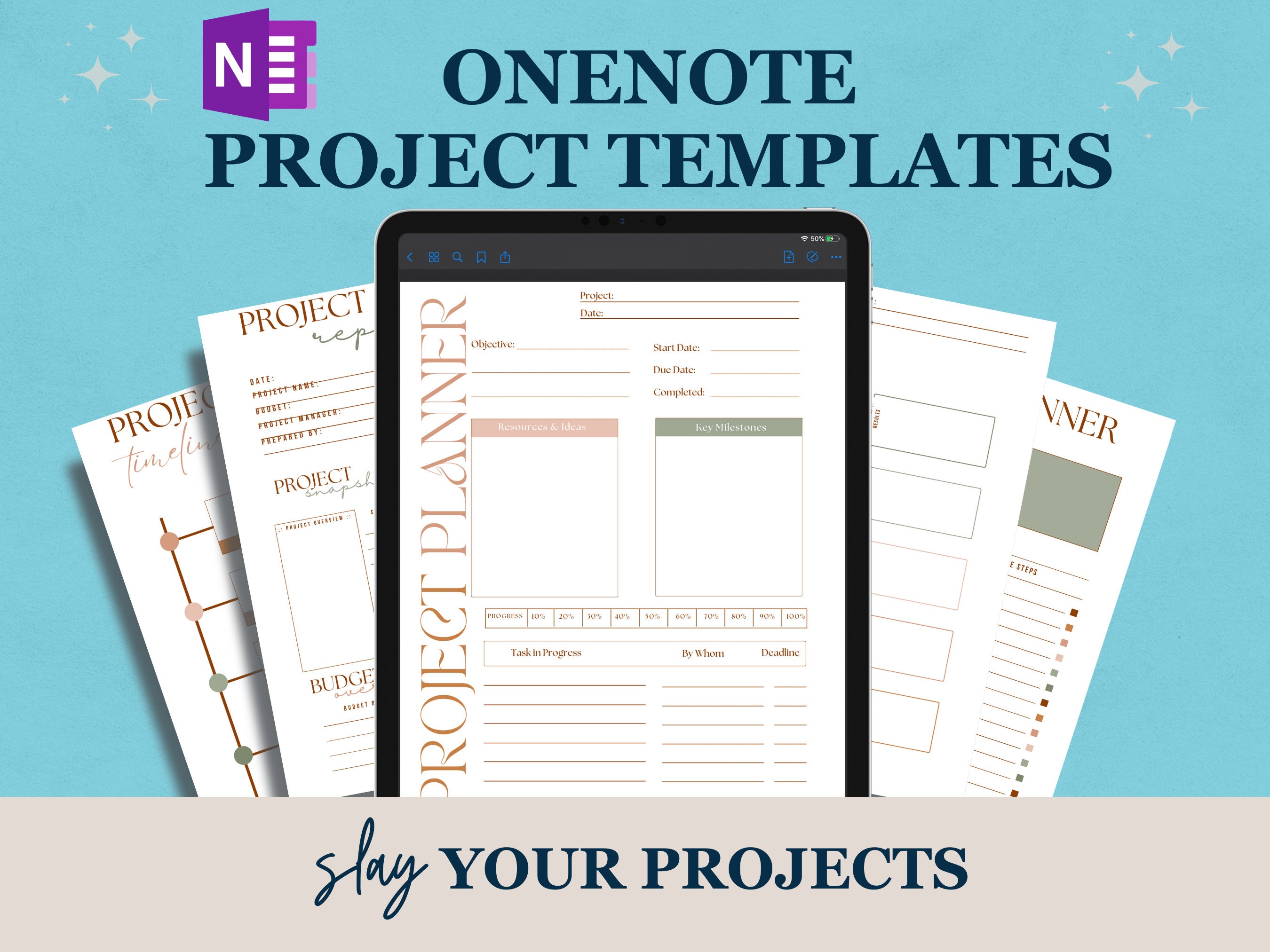 Boho Brown Onenote Project Management Templates for Work Professionals ...