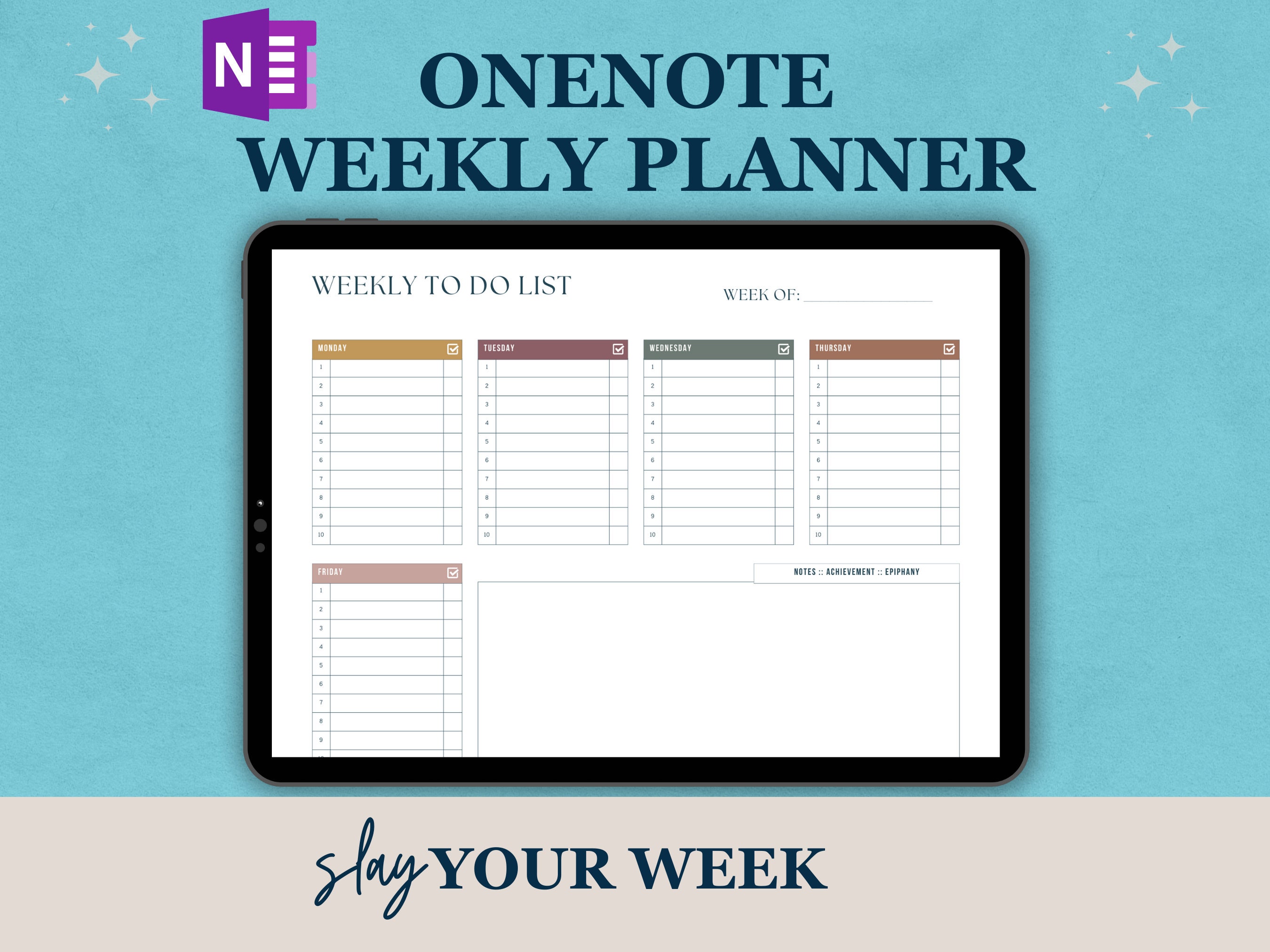 Boho Onenote Weekly Planner Templates for Work Professionals, Weekly to