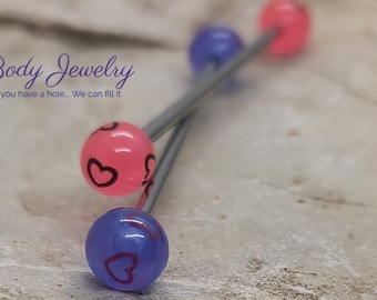 Pink or Blue Heart Industrial Barbells ~ Industrial Piercing