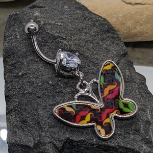 Moustache Schmetterling Nabel Ring mit Cubic Zirkonia ~ Bauch Ring