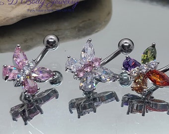 Cubic Zirconia Butterfly Navel Ring ~ Belly Ring