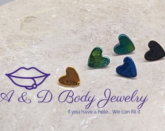 Heart Dermal Anchor Top - 14 Gauge 4 mm Heart - Black, Blue, Green, Gold, and Rainbow