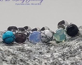 Semi Precious Stone Prong Set Top Internally Threaded Labret, Monroe, Cartilage Stud