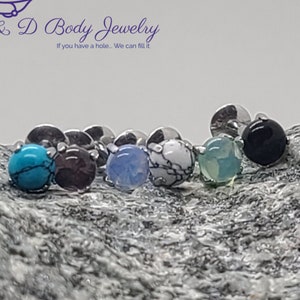 Semi Precious Stone Prong Set Top Internally Threaded Labret, Monroe, Cartilage Stud
