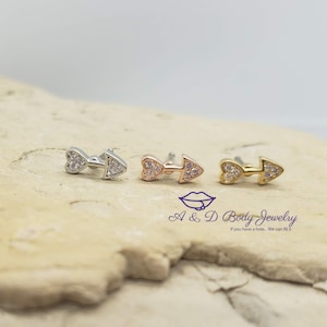 Heart & Arrow Cubic Zirconia Nose Stud ~ Nose Bone ~ 20 Gauge