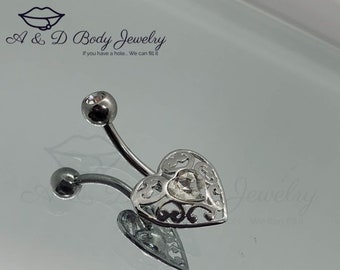 Cubic Zirconia Heart Navel Ring ~ Belly Ring