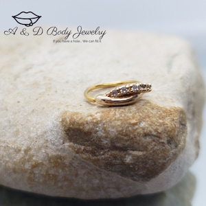 Gold Plated Twisted Cubic Zirconia Paved Nose Hoop