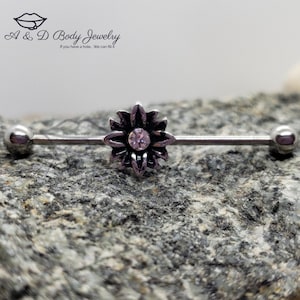 CZ Black Flower Industrial Barbell ~ Industrial Piercing