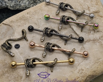 Gold Plated Snake Industrial Barbell ~ Industrial Piercing