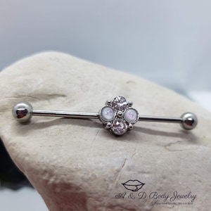Opal & Jeweled Flower Industrial Barbell ~ Industrial Piercing