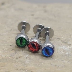 Snake Eye Inlaid Ball Surgical Steel - Labret, Monroe, Cartilage Studs - Green Blue and Red