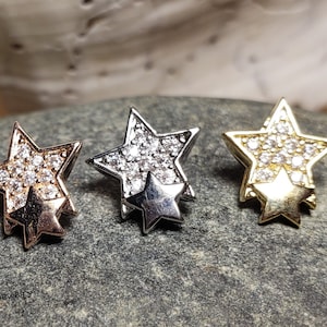 Cubic Zirconia Double Star Dermal Anchor Top - 14 Gauge